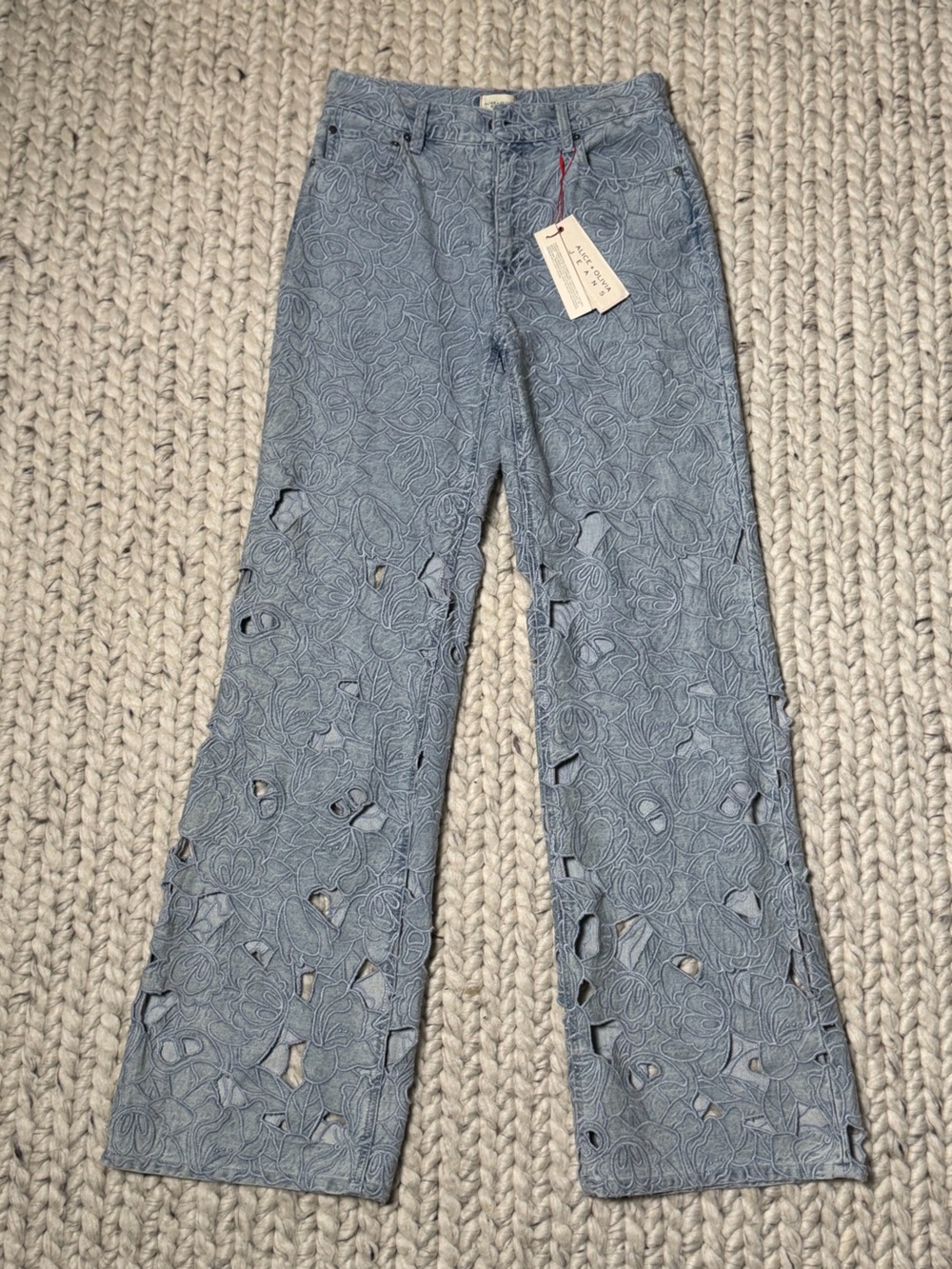 Alice + Olivia Light Blue Laser-Cut Skinny Jeans